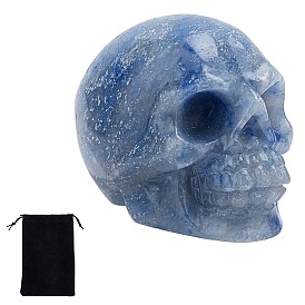 SUNNYCLUE Halloween Natural Gemstone Home Decorations, with Velvet Bag, Skull