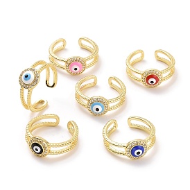 Enamel Evil Eye Open Cuff Ring with Clear Cubic Zirconia, Light Gold Plated Brass Jewelry for Women, Cadmium Free & Lead Free