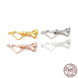 925 Sterling Silver Fold Over Clasps, Long-Lasting Plated, Heart Bowknot with 925 Stamp