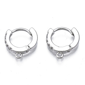 Латунные серьги-кольца из микро-паве с фианитами, с горизонтальной петлей, без никеля , кольцо, прозрачные