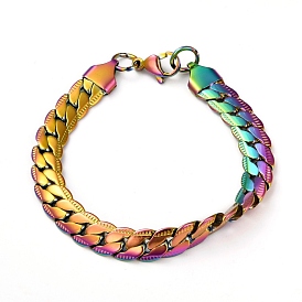Men's 304 Stainless Steel Cuban Link Chain Bracelets, with Lobster Claw Clasps, Textured