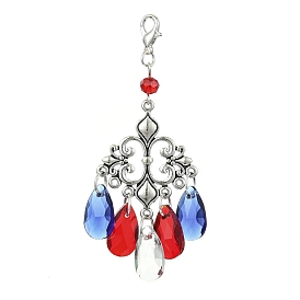 Tibetan Style Alloy Rhombus Pendant Decorations, Lobster Claw Clasps and Glass Teardrop Tassel for Home Decorations