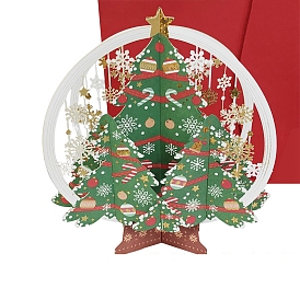 3D Christmas Tree Christmas Cards, with Envelope, for Festival Greeting, Party Invitation