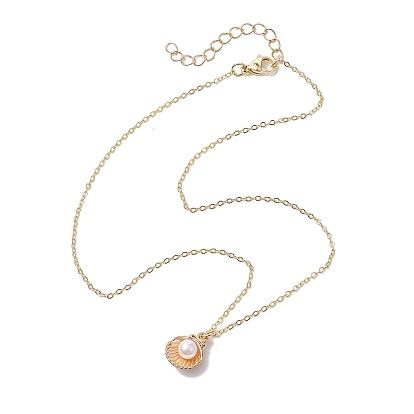 Alloy Enamel Shell Pendant Necklaces, Brass Cable Chains Necklaces for Women