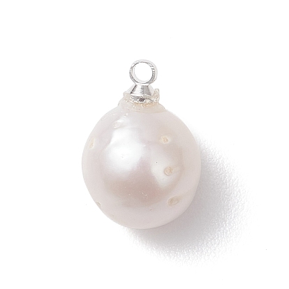 Natural Baroque Pearl Keshi Pearl Pendants, Oval Charms with Brass Bails, Creamy White