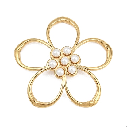 Полые 304 подвески из нержавеющей стали и пластика с жемчугом, цветочный шарм