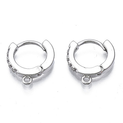 Латунные серьги-кольца из микро-паве с фианитами, с горизонтальной петлей, без никеля , кольцо, прозрачные