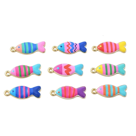 Printed Brass Pendants, Fish with Stripe Charms, Rack Plating, Long-Lasting Plated, Lead Free & Cadmium Free, Real 18K Gold Plate