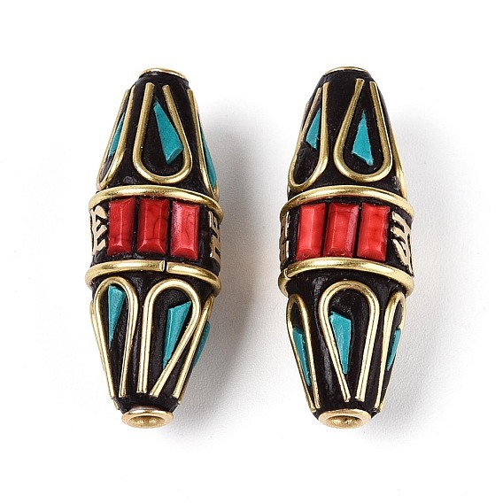 Индонезийские бусины ручной работы, двухконусные, со смолой и непокрытой латунью