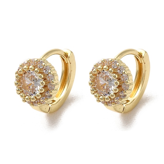 Rack Plating Brass Micro Pave Cubic Zirconia Hoop Earrings, Flat Round