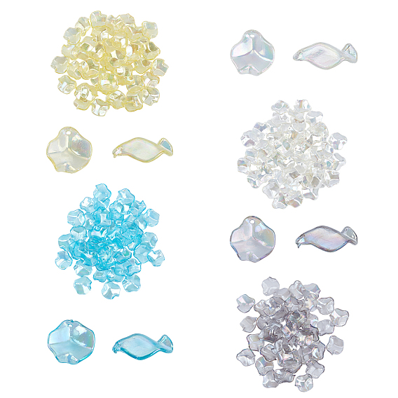 200Pcs 4 Colors Transparent Acrylic Pendants, AB Color Plated, Petal