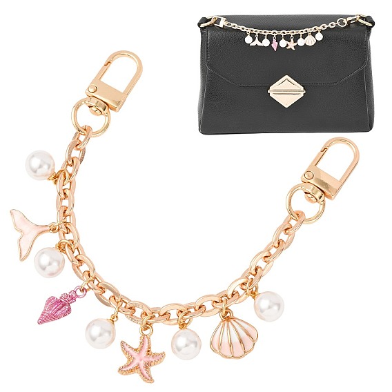 Сплав цепи сумки удлинители цепи, с подвесками из эмалевого сплава и искусственного жемчуга из АБС-пластика, в форме раковины с морской звездой, золотые