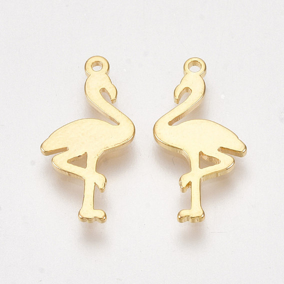 Brass Pendants, Nickel Free, Real 18K Gold Plated, Flamingo Shape