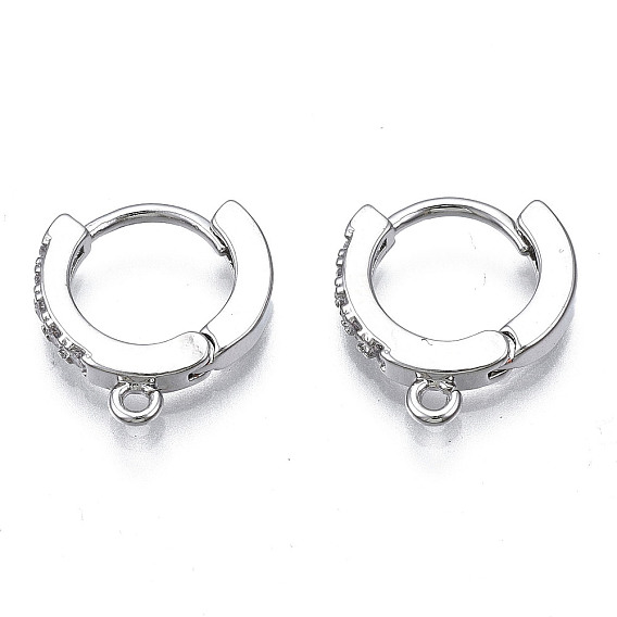 Латунные серьги-кольца из микро-паве с фианитами, с горизонтальной петлей, без никеля , кольцо, прозрачные