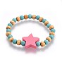Wood Beads Kids Stretch Bracelets, with Synthetic Turquoise, Star