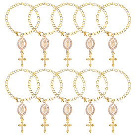 10Pcs Iron Chain Hanging Ornaments, Cross, with Alloy Pendant and Lobster Claw Clasps