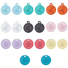 SUNNYCLUE 10 Styles Spray Painted Alloy Charms, Cadmium Free & Lead Free, Round with Word I Love You & Flat Round For Today