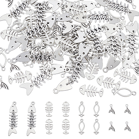 80шт. 4 стили тибетский стиль сплавные соединители подвески и шармы, рыбья кость, рыбий хвост и рыба