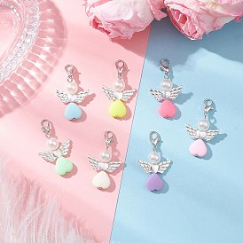 Акриловые подвесные украшения, ангел в форме сердца, с цинковым сплавом застежками омаров коготь