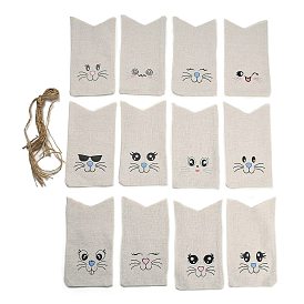 12шт. 12 стили мешочки из мешковины с милым пасхальным кроликом, мешочки на завязках, прямоугольные, с 12шт. льняными завязками