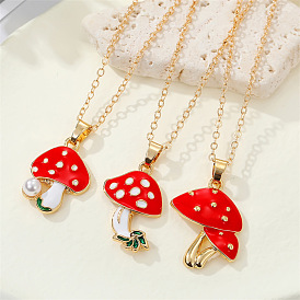 Cute Cartoon Mushroom Necklace with Pearl Pendant for Women Girls
