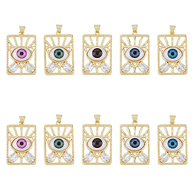 10 шт. 5 цвета латунные подвески из прозрачного кубического циркония с микропаве, cmолой, реальный 18 k позолоченный, прямоугольник с сглаза