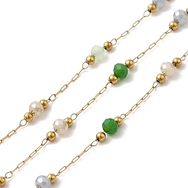 Ручная работа 304 цепи из нержавеющей стали и стеклянных бусин, пайки, с 316 цепью и катушкой из нержавеющей стали, ионное покрытие (ip), круглые