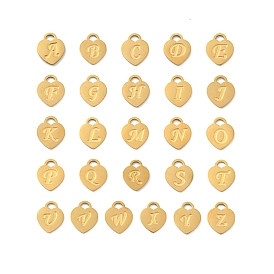 26 шт. ионное покрытие (ip) 304 подвески из нержавеющей стали, лазерная резка, сердце с подвеской в виде буквы az