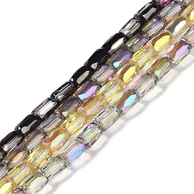 Electroplate Glass Beads Strands, Half Plated, Faceted, Column