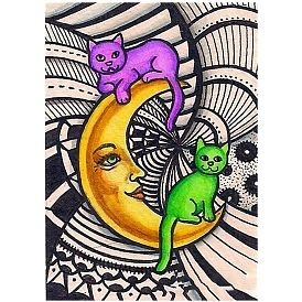 Bohemian Style Cartoon Cat Pattern 5D Diamond Painting Kits for Kids and Adult Beginners, DIY Full Round Drill Picture Art, Rhinestone Gem Paint Kits for Home Wall Decor
