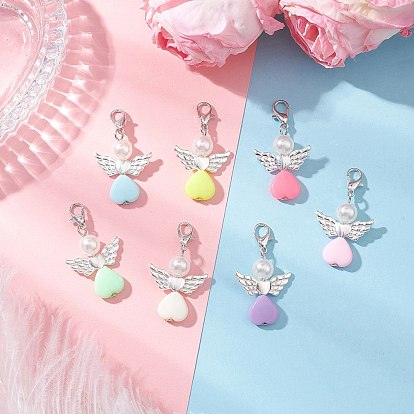 Акриловые подвесные украшения, ангел в форме сердца, с цинковым сплавом застежками омаров коготь