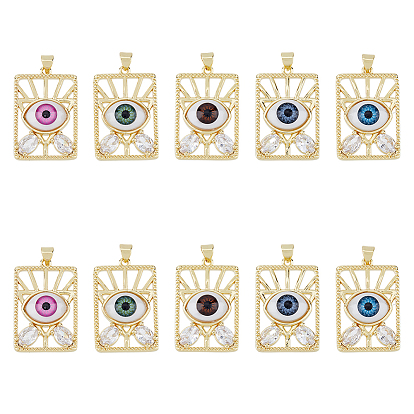 10 шт. 5 цвета латунные подвески из прозрачного кубического циркония с микропаве, cmолой, реальный 18 k позолоченный, прямоугольник с сглаза