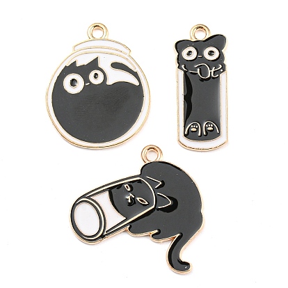 Alloy Enamel Pendants, Light Gold, Cat Charm