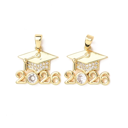 Brass Micro Pave Clear Cubic Zirconia Pendants, 2026 Graduation Cap Charms