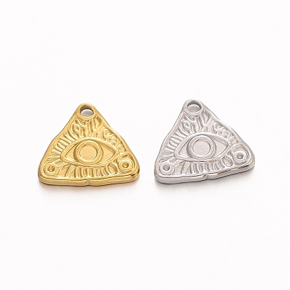 304 Stainless Steel Charms, Triangle with Evil Eyes Charm
