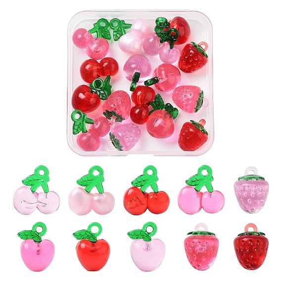 16 шт. 10 цвета прозрачная смола и акрил 3 d подвески в виде фруктов, подвески клубника, яблоко и вишня