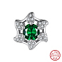 Rhodium Plated 925 Sterling Silver Beads, with Green Cubic Zirconia, Flower
