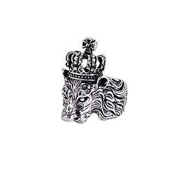 Crown Antique Silver Alloy Open Cuff Rings, Crown, Wide: 20~45mm