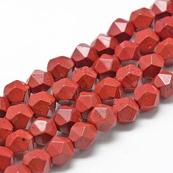 Red Jasper Natural Red Jasper Beads Strands, Star Cut Round Beads, Faceted, 10x9~10mm, Hole: 1mm, about 39pcs/strand, 15.3 inch