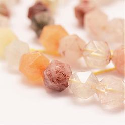 Rutilated Quartz Natural Rutilated Quartz Beads Strands, Star Cut Round Beads, Faceted, 5.5~6mm, Hole: 1mm, about 69pcs/strand, 15.16 inch(38.5cm)