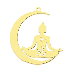 Golden 201 Stainless Steel Pendants, Laser Cut, Vacuum Plating, Moon with Yoga, Golden, 32x29.5x1mm, Hole: 1.6mm