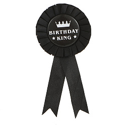 Black Award Ribbon Shape with White Word Birthday King Tinplate Badge Pin, Button Pin for Pary Celebration, Black, 155x75mm