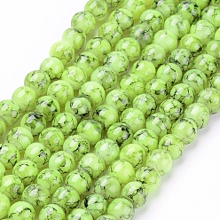 Jaune Vert Perles en verre peintes à la bombe , ronde, jaune vert, 8mm, Trou: 1.3~1.6mm, Environ 100 pcs/chapelet, 31.4 pouce