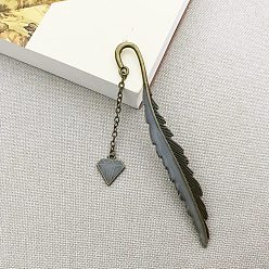 Diamond Glow in The Dark Bookmark, Luminous Alloy Feather Shape Bookmark, Pendant Bookmark, Antique Bronze, Diamond Pattern, 115mm