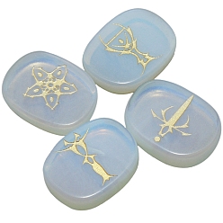 Opalite Opalite Palm Stone, Reiki Healing Pocket Stone for Anxiety Stress Relief Therapy, Oval with Tarro Pattern, 25x20x7mm, 4pcs/set
