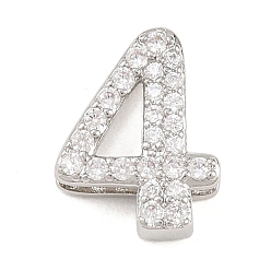 Number Латунные микро проложить кубического циркония подвески, числовые прелести, долгоиграющий, стойки покрытие, без свинца и без кадмия, платина, 4, 14x11x5 мм, отверстие : 10.5x2 мм