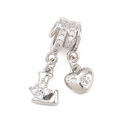 Letter L Латунные микропаве прозрачные подвески с фианитом, сердце прелести, долговечный, стойки покрытие, без кадмия и без свинца, платина, Письмо L, 23.5 мм, отверстия : 3 mm и 4 мм, Сердце: 8.5x8x3.5 mm, Письмо: 10x7.5x3.5 мм