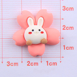 Rabbit Opaque Resin Cabochons, Flower with Animal Pattern, Rabbit Pattern, 24~26mm