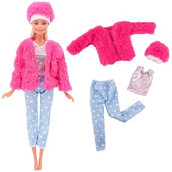 Ярко-Розовый Плюшевая куртка, жилет и штаны, наряды для куклы из ткани, комплект одежды в стиле кэжуал, аксессуары для переодевания кукол-девочек, ярко-розовый, 270~290 мм