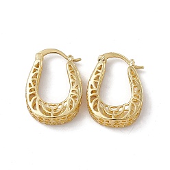 Real 18K Gold Plated Brass Hoop Earrings for Women, Rack Plating, Long-Lasting Plated, Lead Free & Cadmium Free, Hollow U Shaped, Real 18K Gold Plated, 28x20x7mm, Pin: 1.8mm